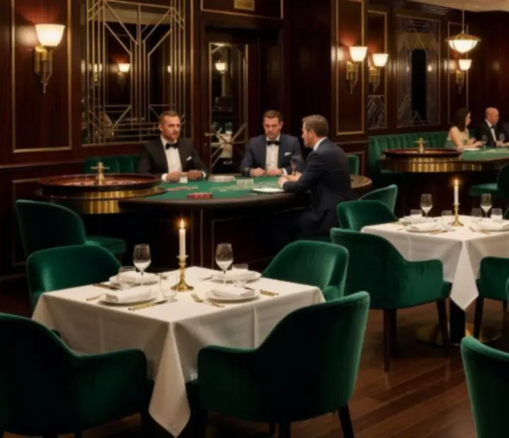 Wieczorna restauracja z elegancką przestrzenią salonu gier